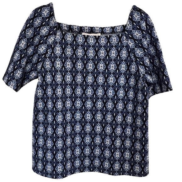 LOFT Tops - LOFT Blue Diamond Jacquard Square Neck Top, Size Small